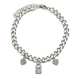 87558, PADLOCK N HEART CHARM STAINLESS STEEL BRACELET