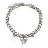 87560, BUTTERFLY N CRESCENT MOON CHARM STAINLESS STEEL BRACELET