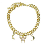 87560, BUTTERFLY N CRESCENT MOON CHARM STAINLESS STEEL BRACELET