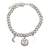 87561, VIRGIN MARY N CRESCENT MOON CHARM STAINLESS STEEL BRACELET