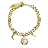 87561, VIRGIN MARY N CRESCENT MOON CHARM STAINLESS STEEL BRACELET