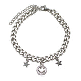 87563, SMILE HAPPY FACE N STAR CHARM STAINLESS STEEL BRACELET