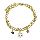 87563, SMILE HAPPY FACE N STAR CHARM STAINLESS STEEL BRACELET