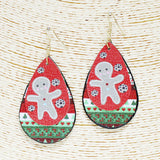 87582, GINGERBREAD MAN CHRISTMAS TEARDROP FAUX LEATHER EARRING