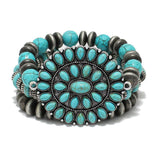 87648, WESTERN SQUASH BLOSSOM TURQUOISE STONE 3PCS STRETCH BRACELET SET
