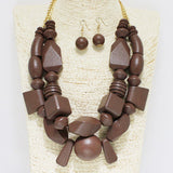 87738, ABSTRACT GEOMETRIC WOOD STATEMENT NECKLACE