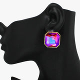87802, BIG SQUARE SHAPE RHINESTONE POST EARRING