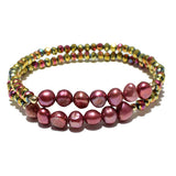 87845, MULTI LAYERED PEARL N BEAD STRETCH BRACELET