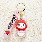87892, STRAWBERRY BUNNY CARTOON SILICONE KEYCHAIN