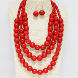 87970, WOOD BEADED MULTI LAYERED NECKLACE