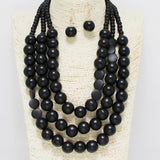 87970, WOOD BEADED MULTI LAYERED NECKLACE