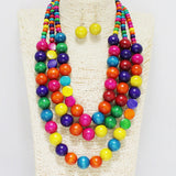 87970, WOOD BEADED MULTI LAYERED NECKLACE