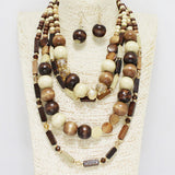 87983, WOOD BEADED MULTI LAYERED NECKLACE