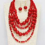 87983, WOOD BEADED MULTI LAYERED NECKLACE