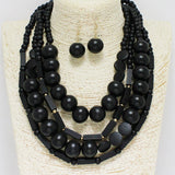 87985, GEOMETRIC WOOD BEAD MULTI LAYERED NECKLACE