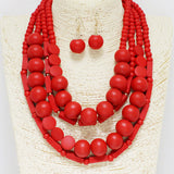 87985, GEOMETRIC WOOD BEAD MULTI LAYERED NECKLACE