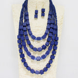 87987, WOOD SQUARE BEAD MULTI LAYERED NECKLACE