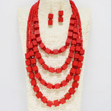 87987, WOOD SQUARE BEAD MULTI LAYERED NECKLACE