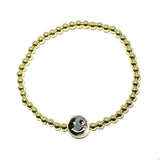 87998, EPOXY SMILE HAPPY FACE STAINLESS STEEL BEAD STRETCH BRACELET