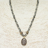 88009, OVAL LEOPARD CHARM BEADED NECKLACE