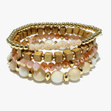 88054, MULTI LAYERED WOOD & BEAD STRETCH BRACELET