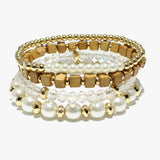 88054, MULTI LAYERED WOOD & BEAD STRETCH BRACELET