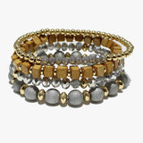 88054, MULTI LAYERED WOOD & BEAD STRETCH BRACELET