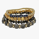 88054, MULTI LAYERED WOOD & BEAD STRETCH BRACELET