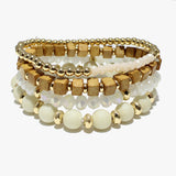 88054, MULTI LAYERED WOOD & BEAD STRETCH BRACELET
