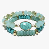 88056, SEMI PRECIOUS STONE MULTI LAYERED BEAD STRETCH BRACELET