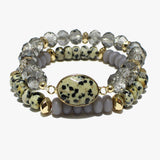 88056, SEMI PRECIOUS STONE MULTI LAYERED BEAD STRETCH BRACELET