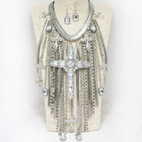 88065, RHINESTONE CROSS WITH CHAIN BODY NECKLACE