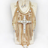 88065, RHINESTONE CROSS WITH CHAIN BODY NECKLACE
