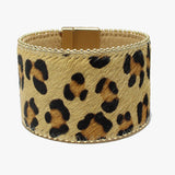 88097, LEOPARD PRINT FAUX LEATHER MAGNETIC CLOSURE BRACELET