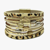 88099, LEOPARD PRINT FAUX LEATHER MAGNETIC CLOSURE BRACELET
