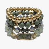 88113, SEMI PRECIOUS STONE MULTI LAYERED BEAD STRETCH BRACELET