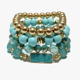 88113, SEMI PRECIOUS STONE MULTI LAYERED BEAD STRETCH BRACELET