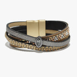 88234, MARQUISE RHINESTONE ACCENT FAUX LEATHER MAGNETIC CLOSE BRACELET
