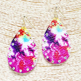 88258, TIE DYE TEARDROP FAUX LEATHER EARRING