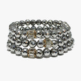88285, BAGUETTE RHINESTONE ACCENT MULTI LAYERED BEAD STRETCH BRACELET