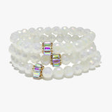88285, BAGUETTE RHINESTONE ACCENT MULTI LAYERED BEAD STRETCH BRACELET