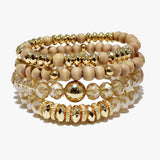 88288, MULTI LAYERED WOOD BEAD STRETCH BRACELET