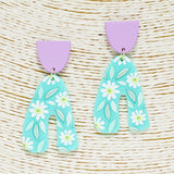 88367, FLOWER PRINT ARCH RUBBER COATED EARRING