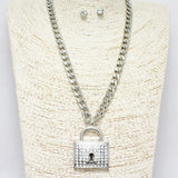 88382, PAVE LOCK PENDANT CHAIN NECKLACE