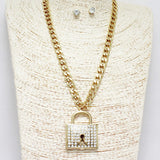 88382, PAVE LOCK PENDANT CHAIN NECKLACE