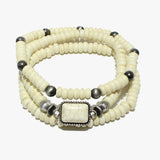 88409, RECTANGLE SEMI PRECIOUS STONE BEAD MULTI LAYERED STRETCH BRACELET