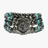 88412, WESTERN TEARDROP DRUZY WITH NAVAJO BEAD STRETCH BRACELET