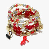 88508, HEEL & HANDBAG CHARM MULTI LAYERED BEAD STRETCH BRACELET