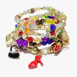 88508, HEEL & HANDBAG CHARM MULTI LAYERED BEAD STRETCH BRACELET