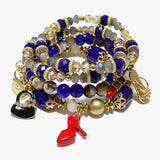 88508, HEEL & HANDBAG CHARM MULTI LAYERED BEAD STRETCH BRACELET